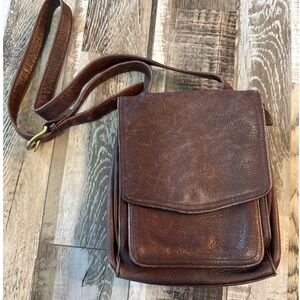 Vintage Fossil Brown Leather Messenger Crossbody Bag #75082 Key Adjustable Strap